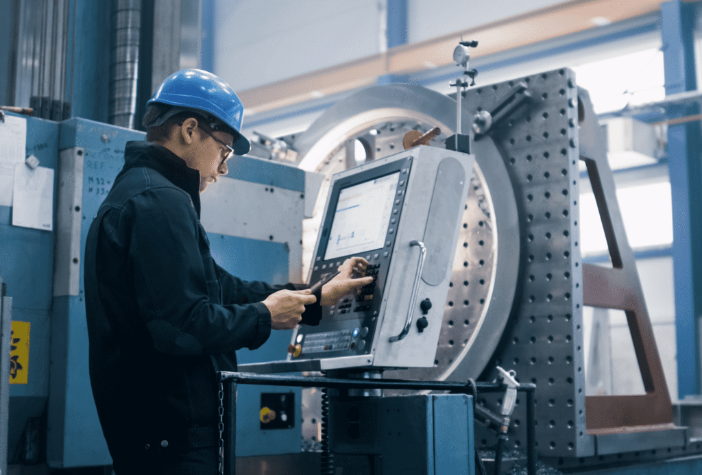 Maintenance worker adjusting a machine