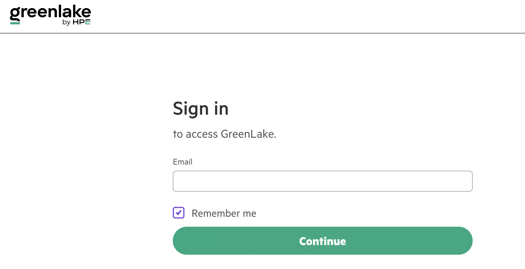 HPE Aruba Greenlake Sign In page.