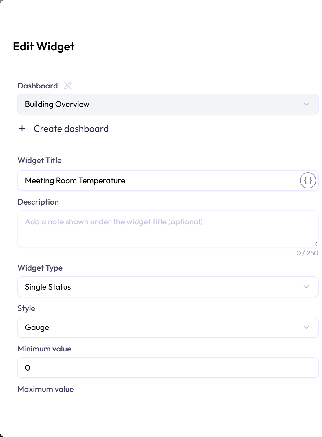 Gauge settings for style, range, direction, scale, text, and colors.