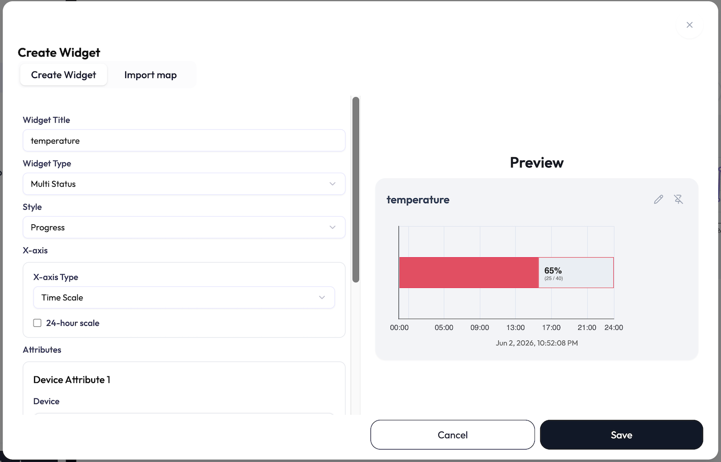 Progress widget settings for time or numeric scale.