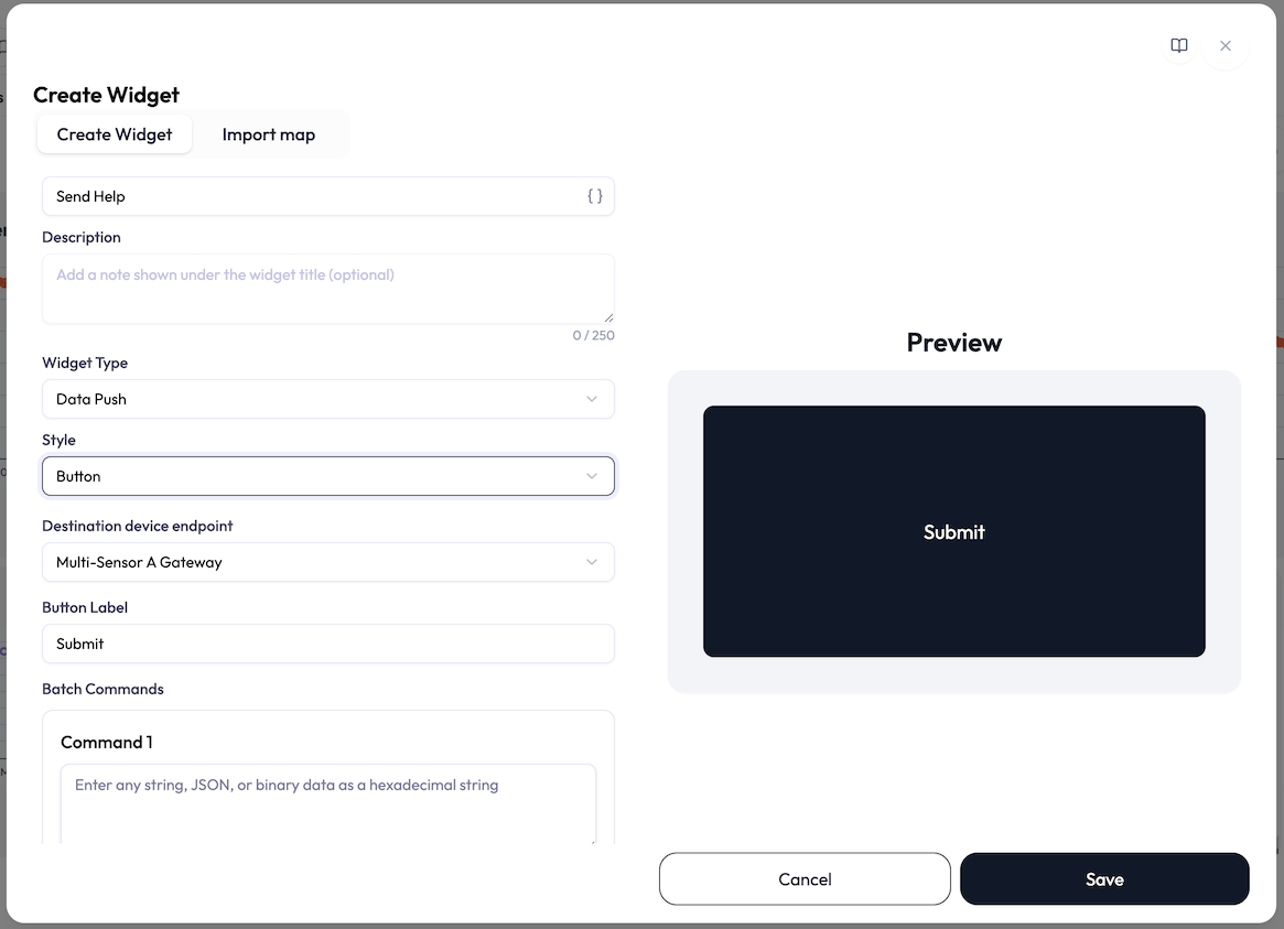 Button-style Data Push configured with several commands.