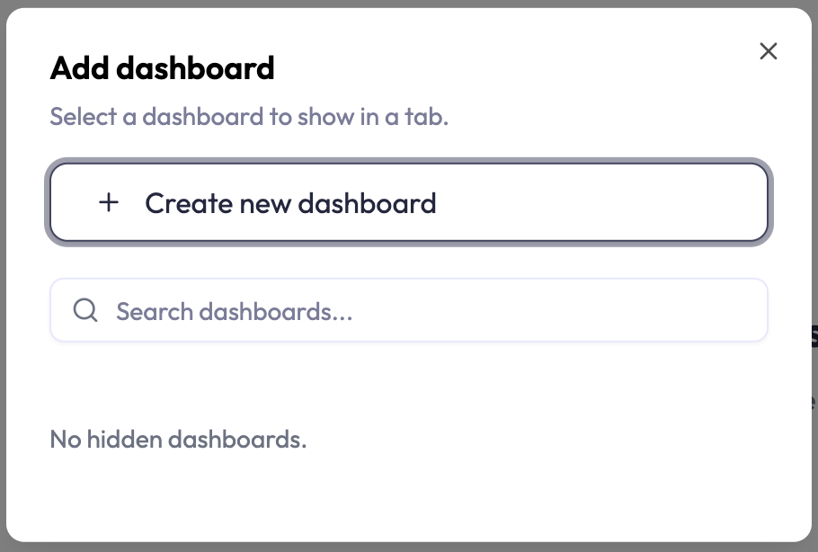 Dashboard tab bar with add, pin, and close controls.