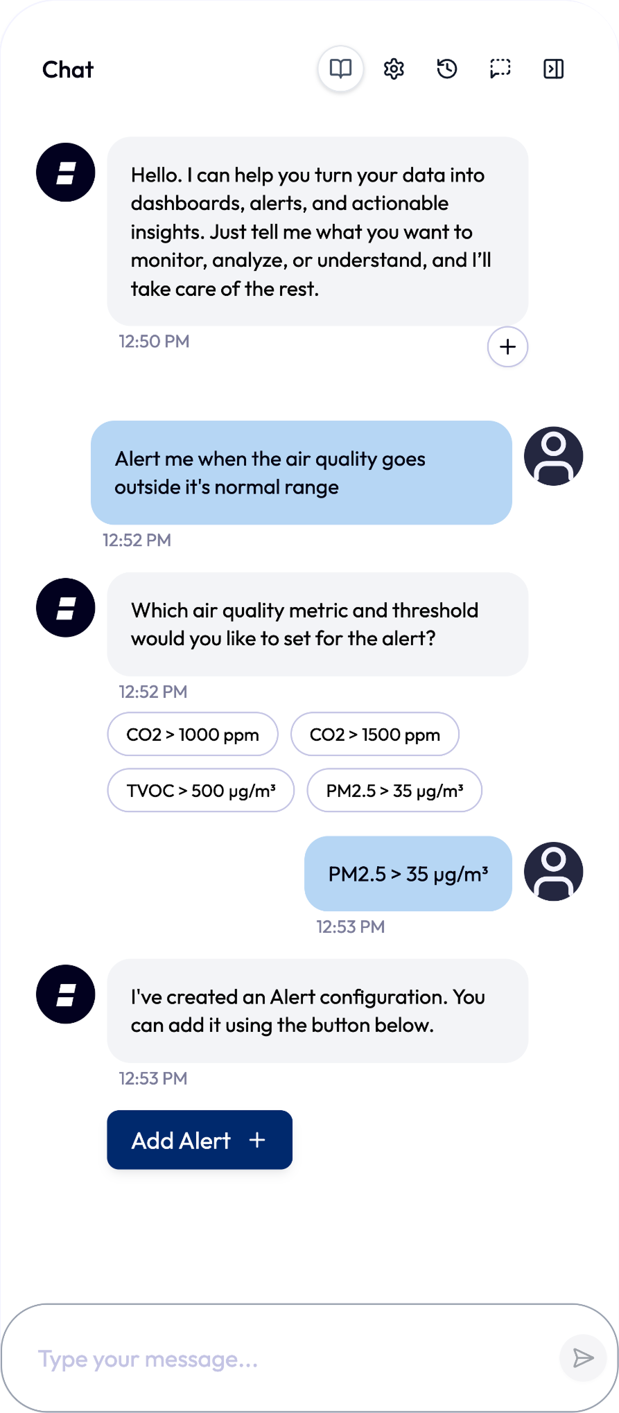 Chat creating a widget that charts Tank 1 water levels today